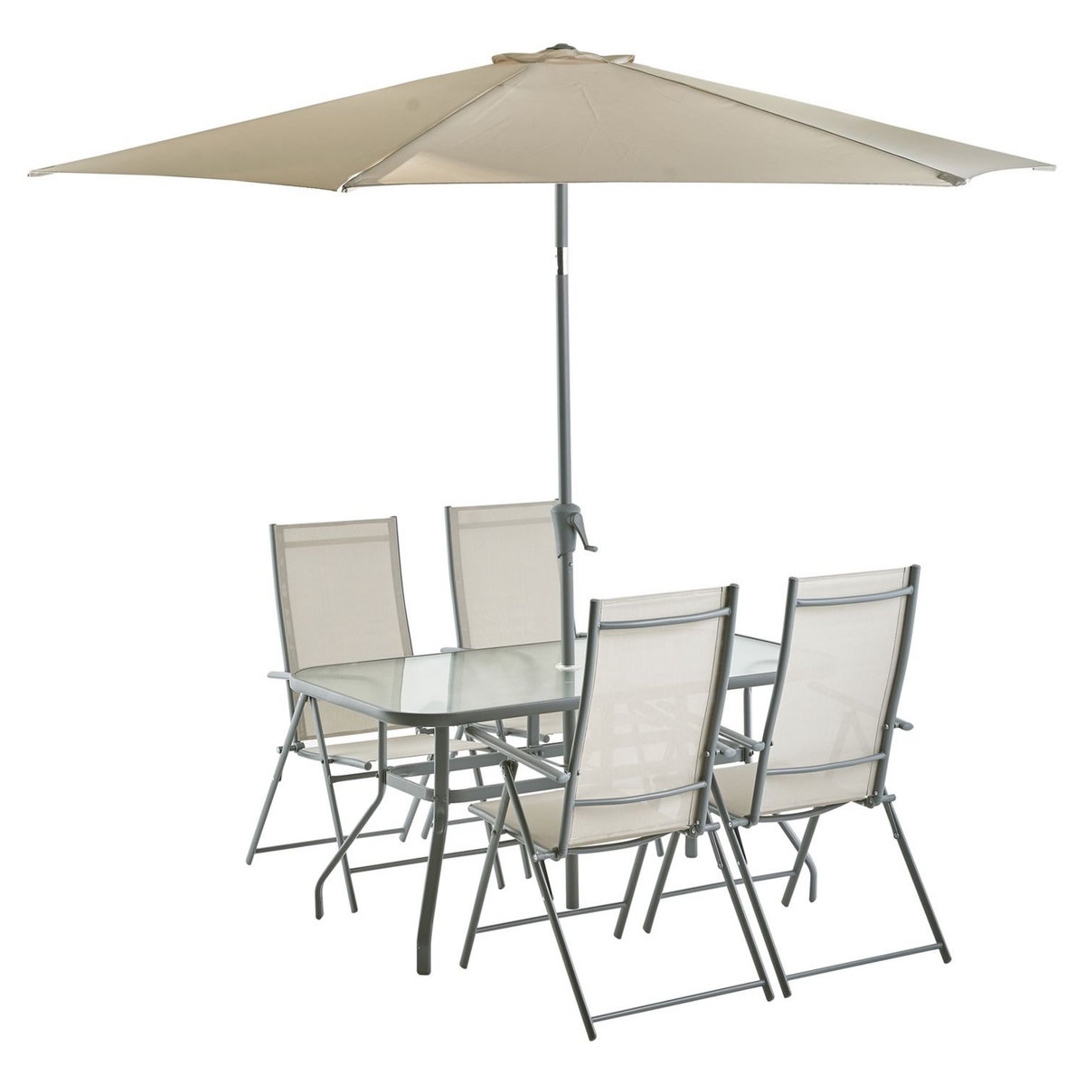 GARDENSTAR Salon de jardin - 4 places avec parasol - Acier - Gris