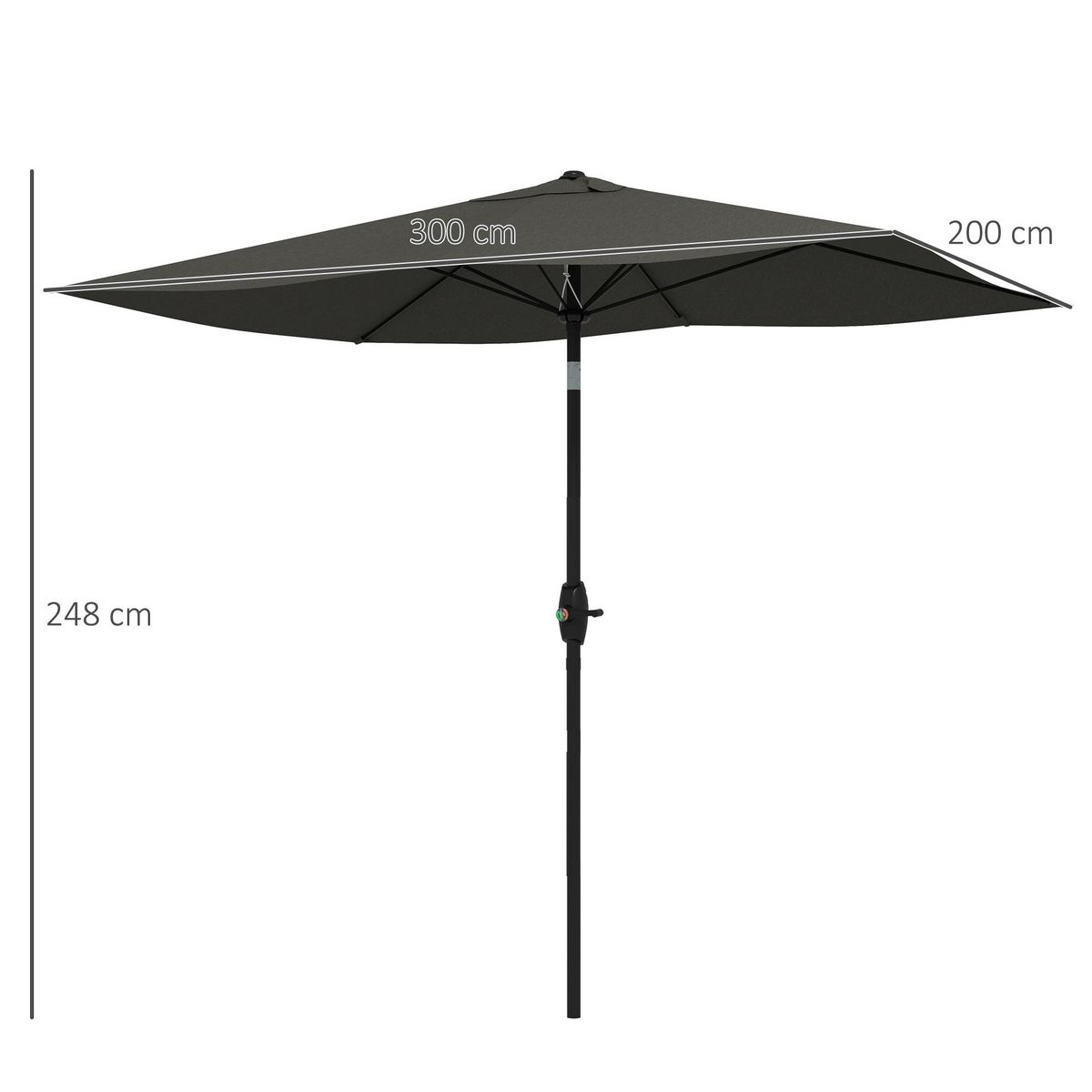 OUTSUNNY Parasol rectangulaire inclinable de jardin avec manivelle métal polyester haute densité anti UV 50+ gris