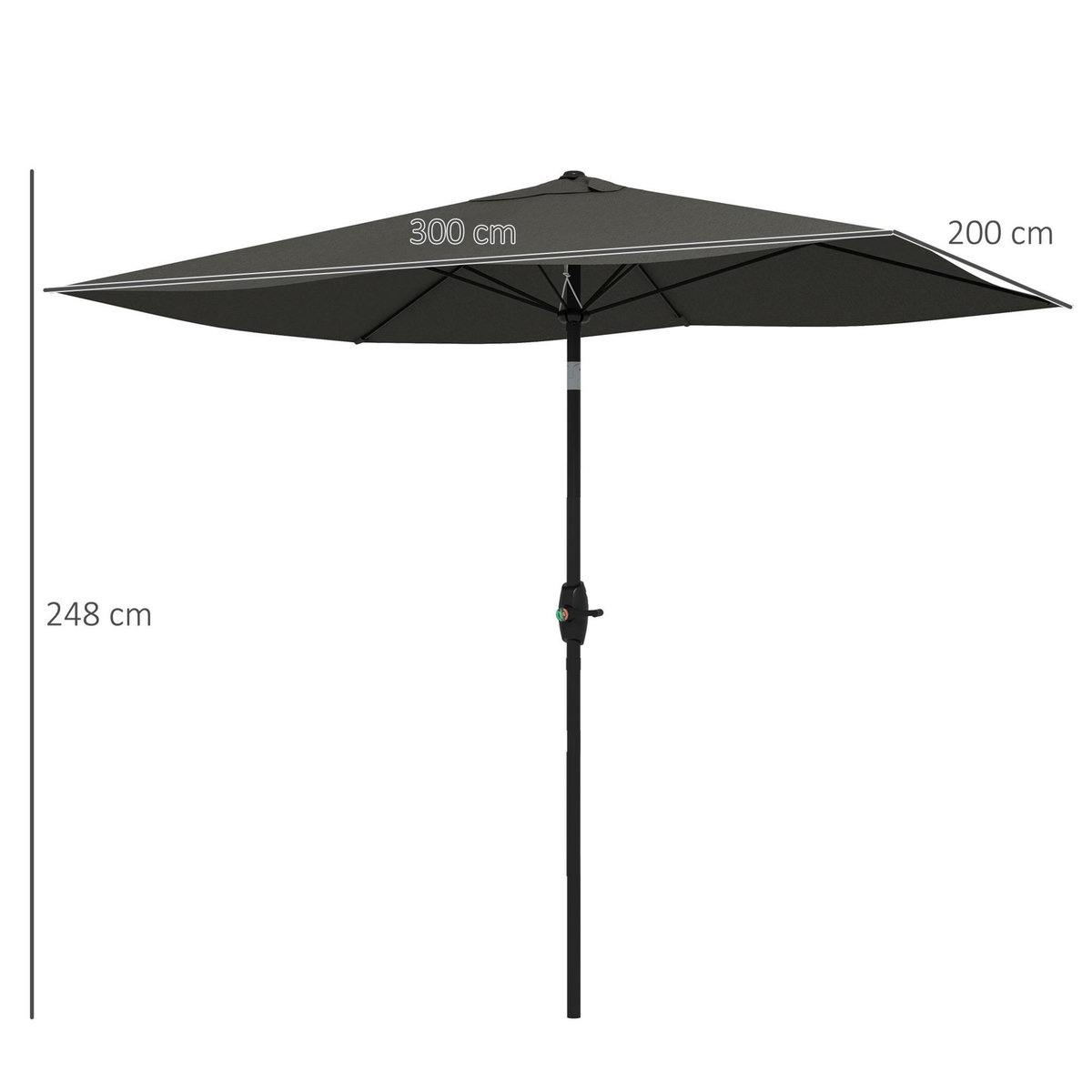 OUTSUNNY Parasol rectangulaire inclinable de jardin avec manivelle métal polyester haute densité anti UV 50+ gris