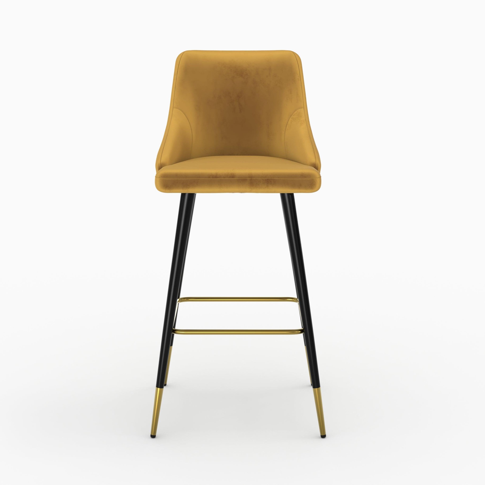 Voir la diapositive 6 : MAISON PAVANE Lot de 2 chaises de bar en velours jaune curry 78 cm-aristote