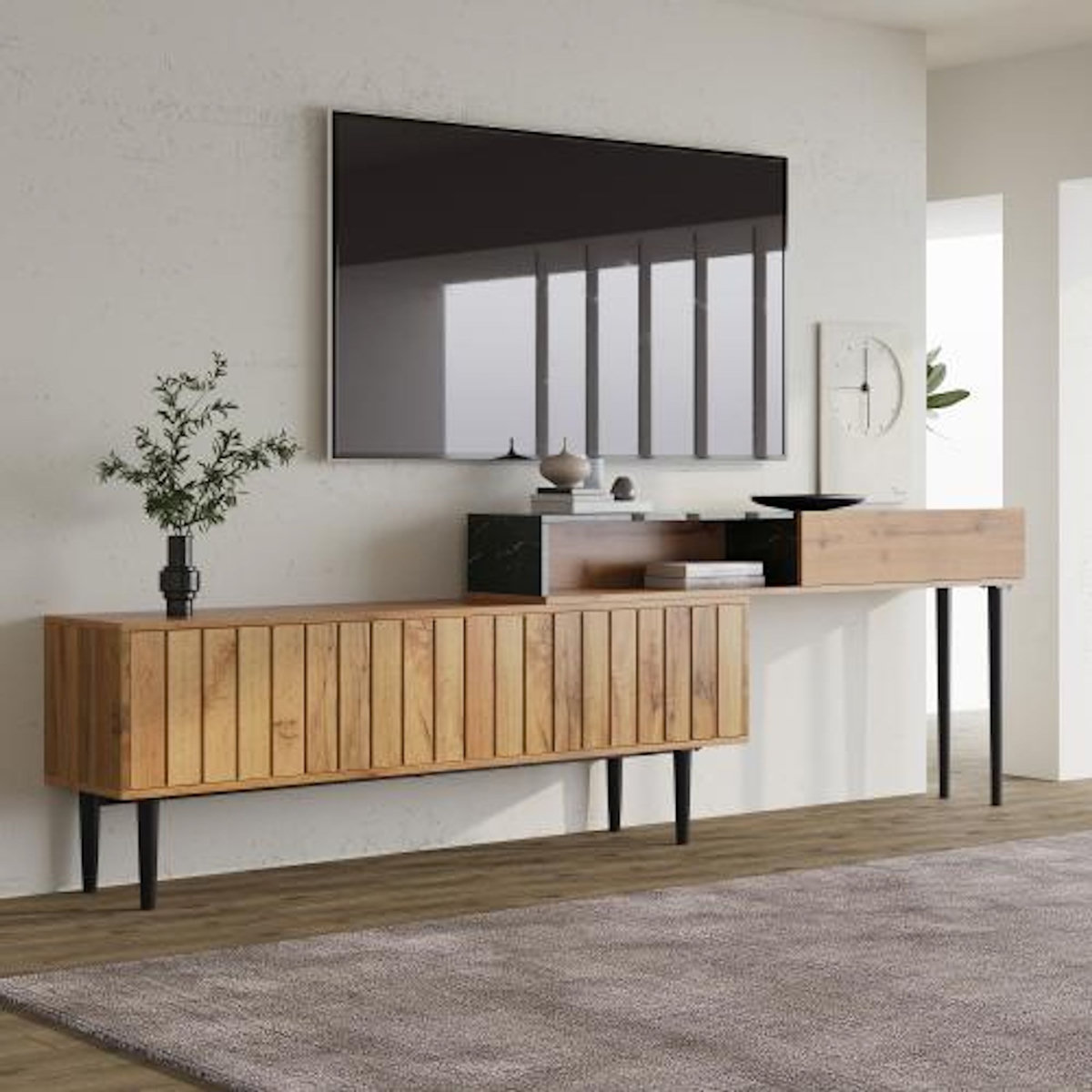 MERAX Meuble tv naturel 129 cm mdf