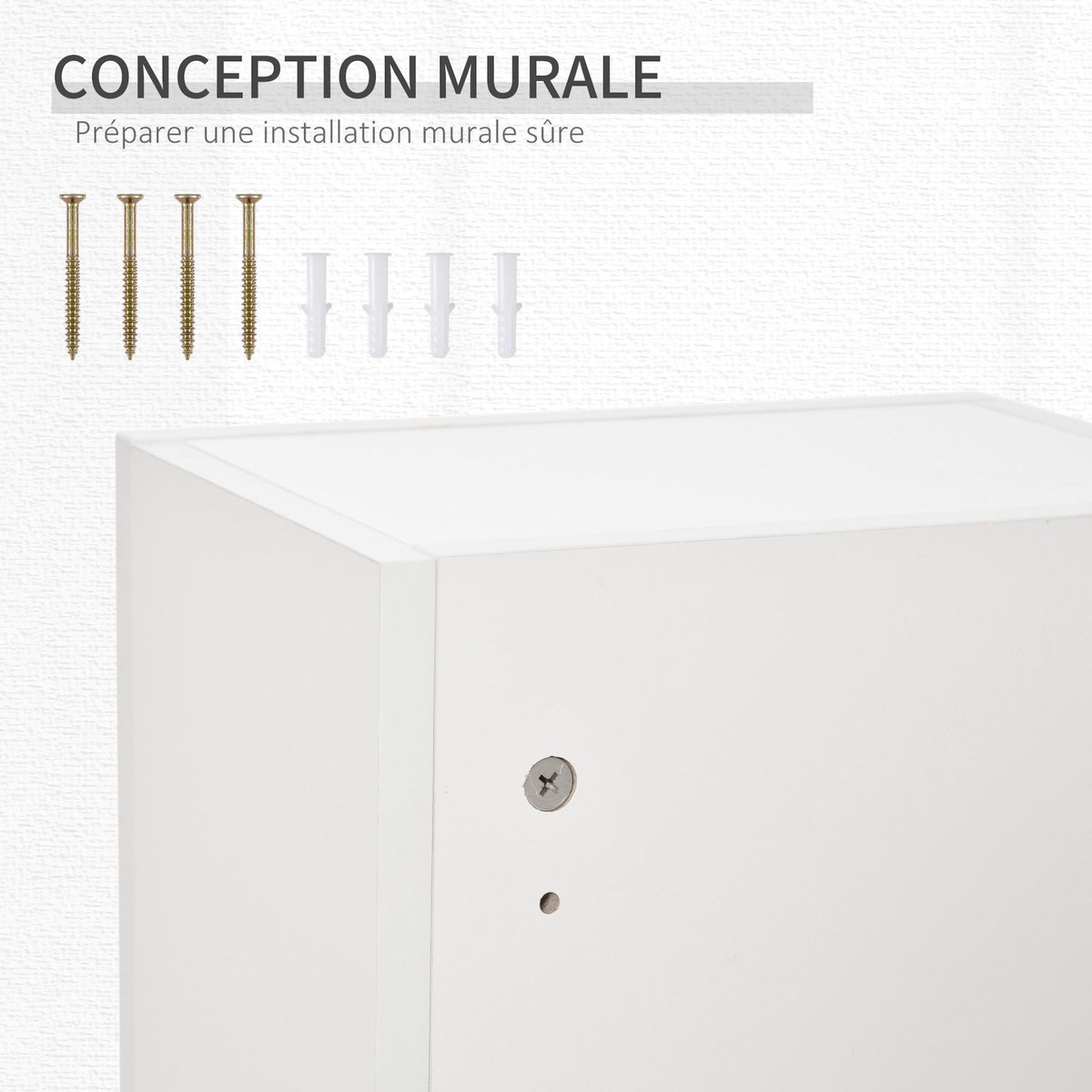 KLEANKIN Armoire à pharmacie murale verrouillable - 5 niveaux - verre panneaux blanc