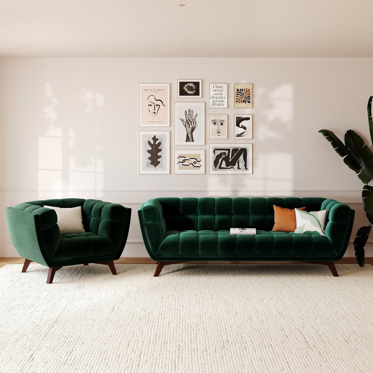 Rendez vous déco Fauteuil en velours vert foncé-Mona