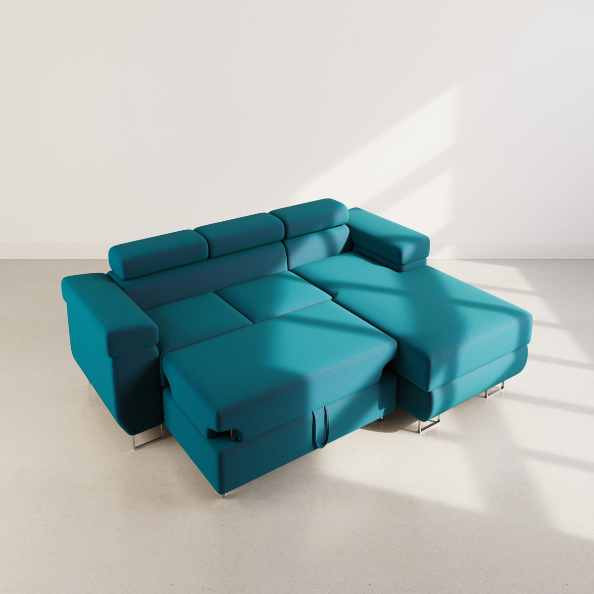 BEST MOBILIER Pablo - canapé d'angle droit - 6 places - convertible avec coffre et têtières réglables - en velours