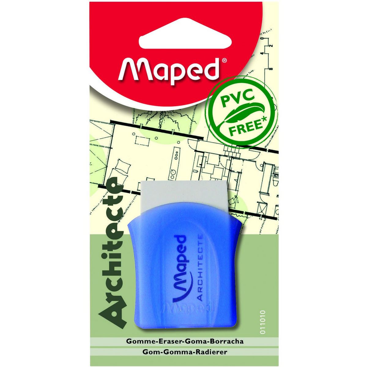 MAPED Gomme blanche sous fourreau Architecte bleu translucide