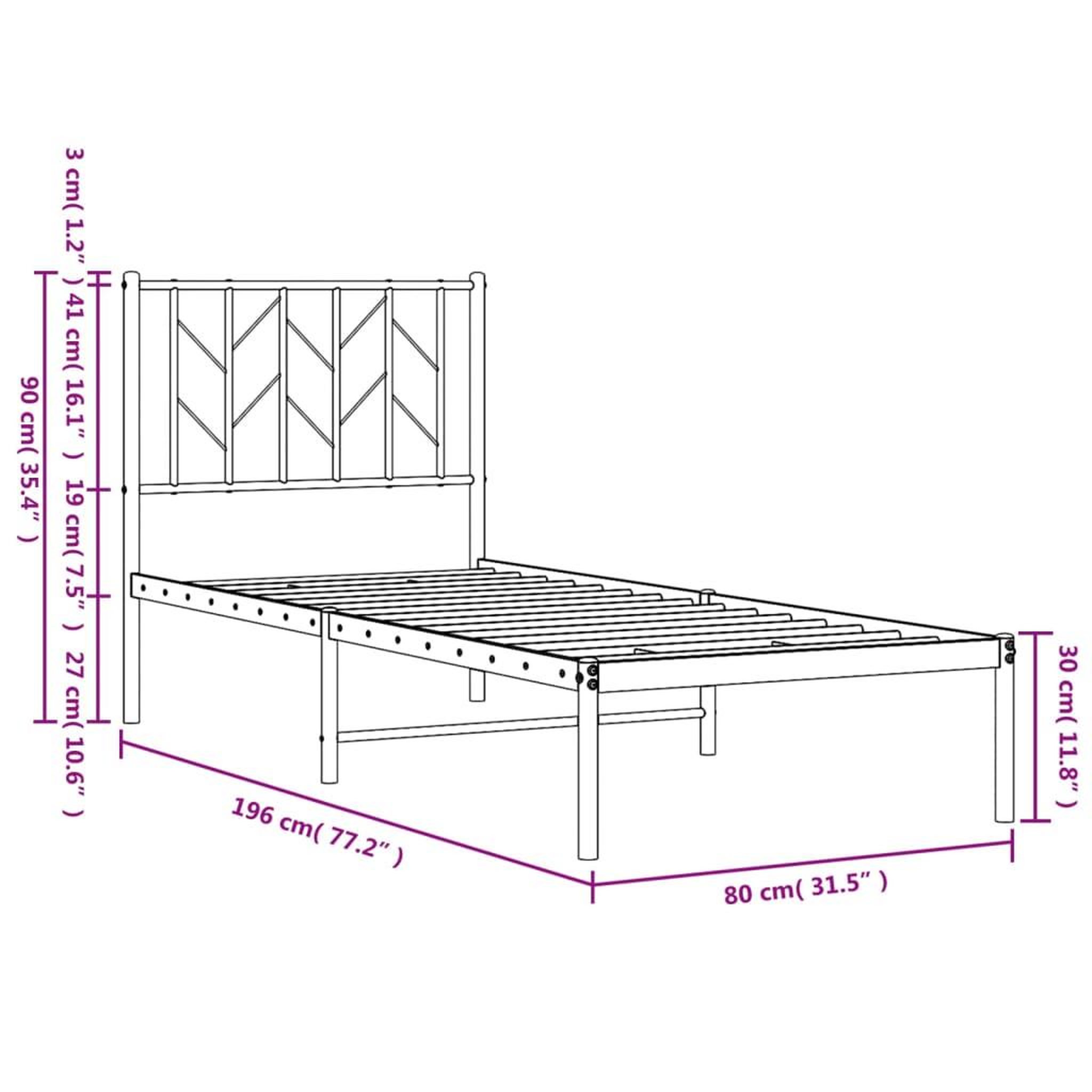 Voir la diapositive 6 : VIDAXL Cadre de lit metal sans matelas avec tete de lit noir 75x190 cm