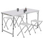 Voir la diapositive 1 : ID MARKET Table de camping pliante réglable en hauteur 120 cm et 4 tabourets blanc