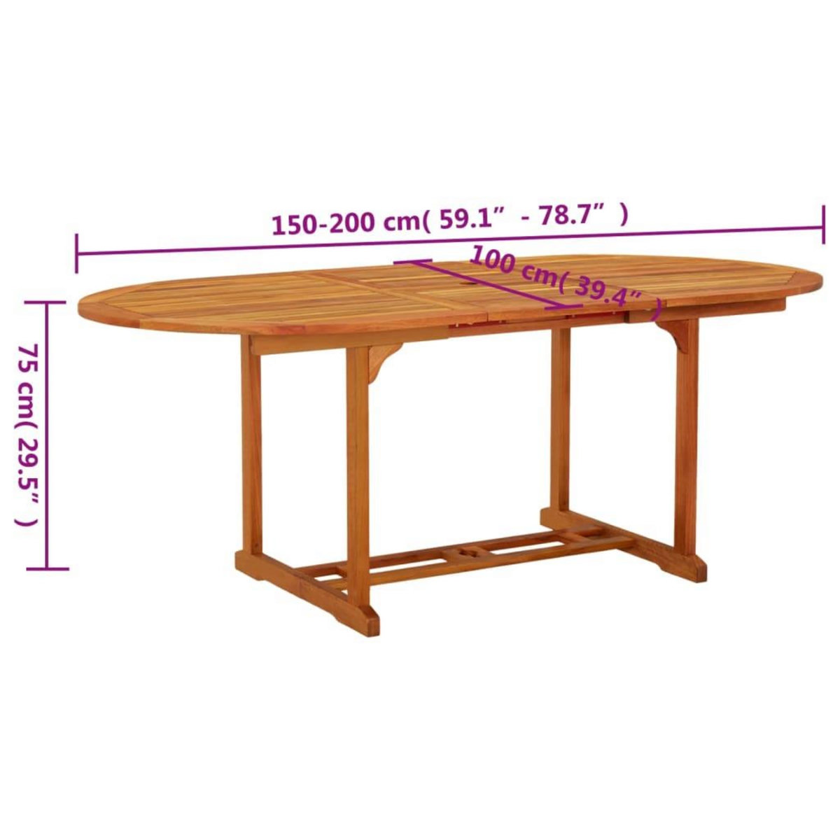 VIDAXL Table de jardin 200x100x75 cm Bois d'eucalyptus solide