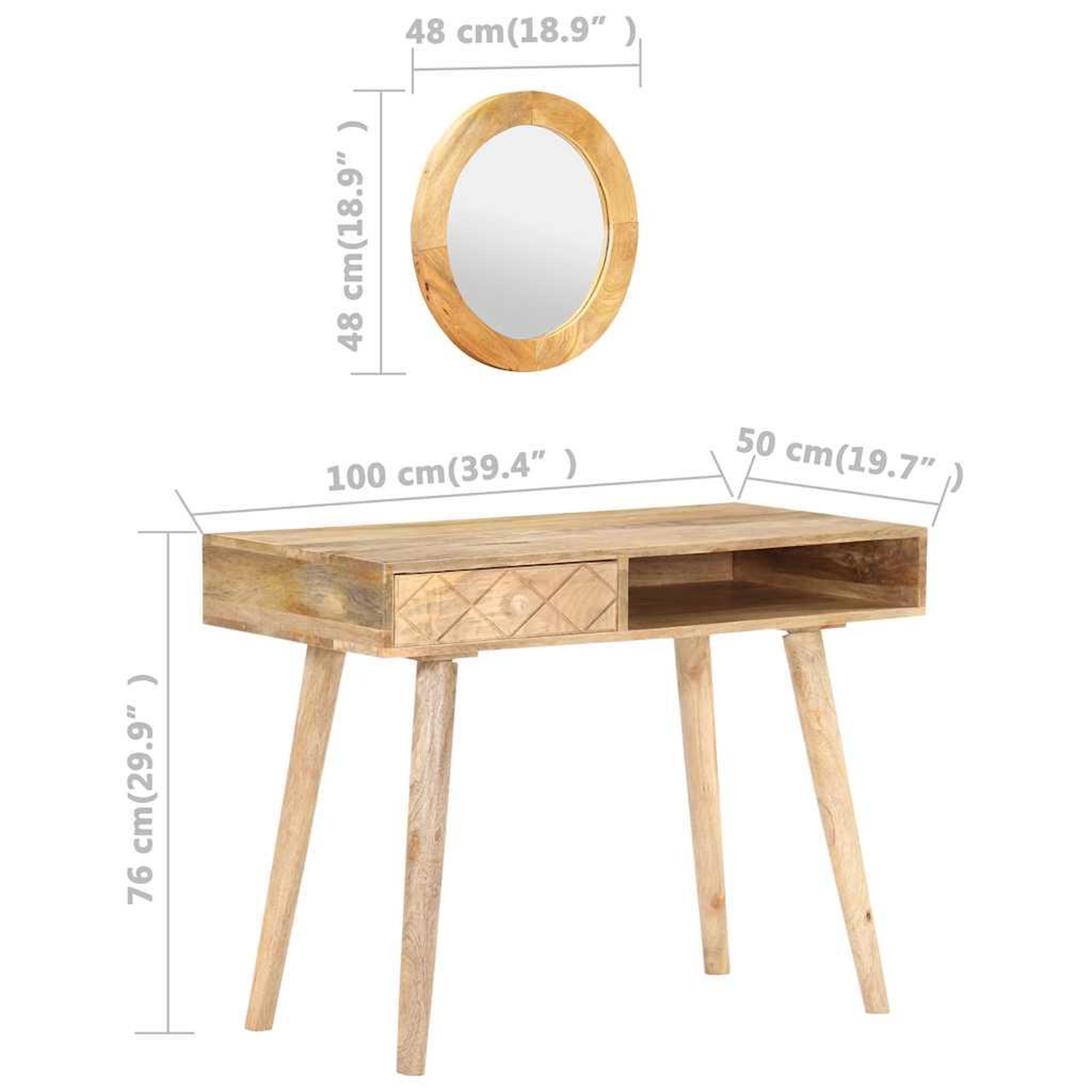 Voir la diapositive 6 : VIDAXL Coiffeuse 100x50x76 cm bois de manguier solide
