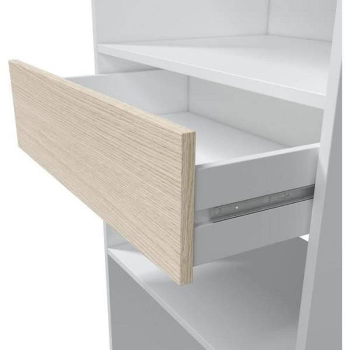 MARKET24 Dressing - DRESS - 2 penderies + 3 niches + 1 étagere + 1 tiroir - Blanc et chene - L 158x H187x P40cm