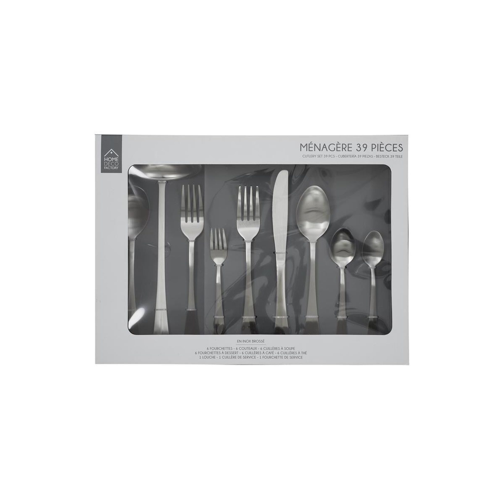 Voir la diapositive 2 : The Home Deco Factory Ménagère 39 Pièces en Inox  Brossée  25cm Argent
