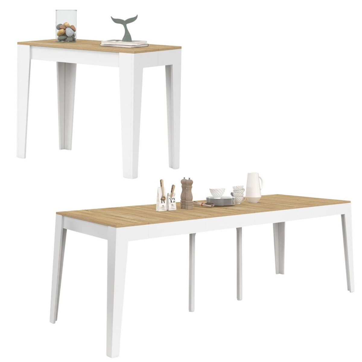 ID MARKET Table console extensible MICHEL 10 personnes 235 cm bois blanc et façon hêtre