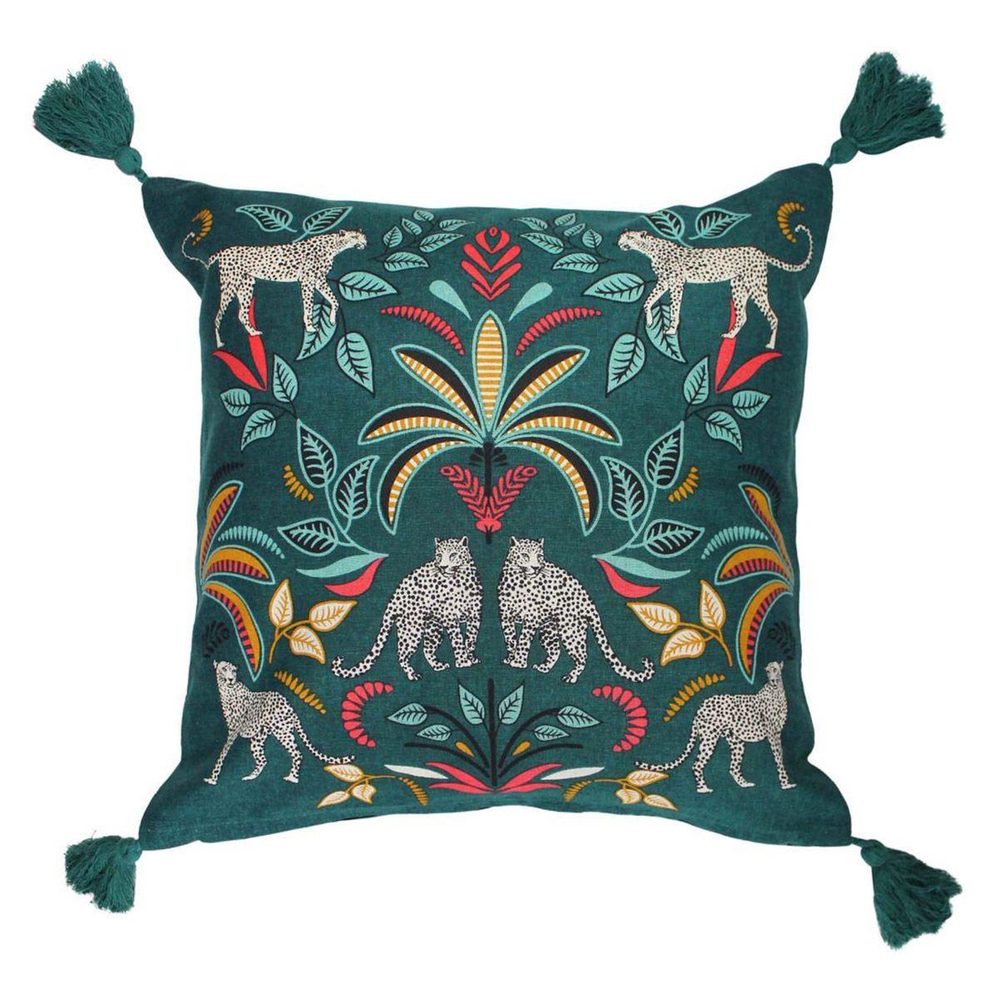 Douceur d'Intérieur Housse de coussin pompons  malaga  40x40cm bleu