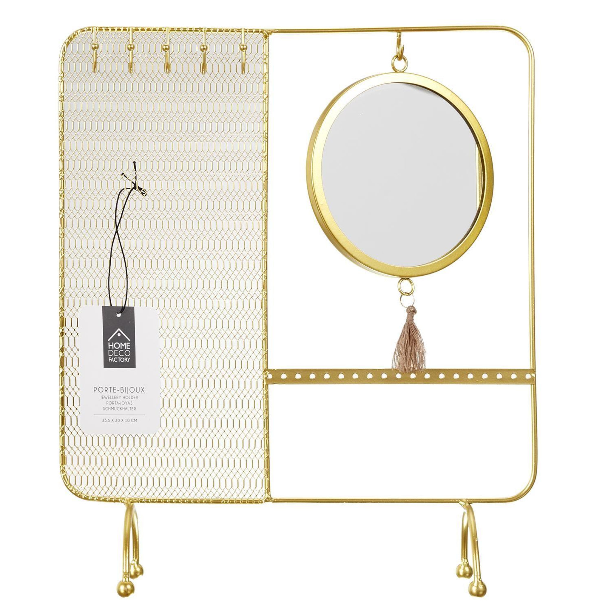 Voir la diapositive 4 : The Home Deco Factory Porte bijoux miroir en métal - Doré