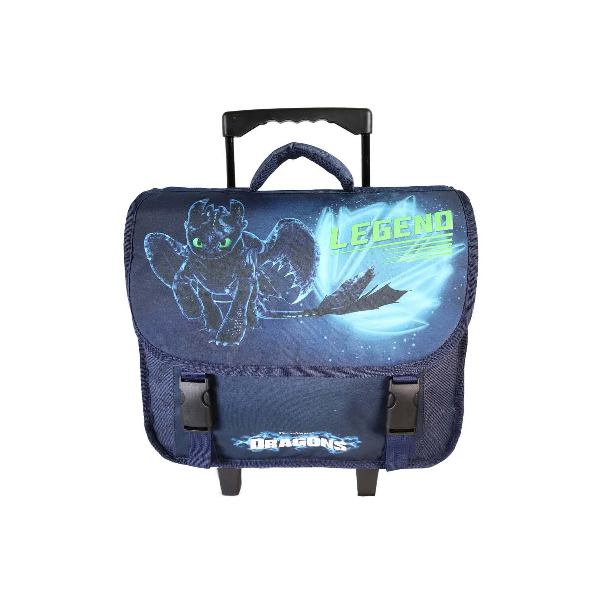 Bagtrotter Dragons - Cartable Scolaire à Roulettes 38 cm - Garçon - Bleu - 2 Compartiments