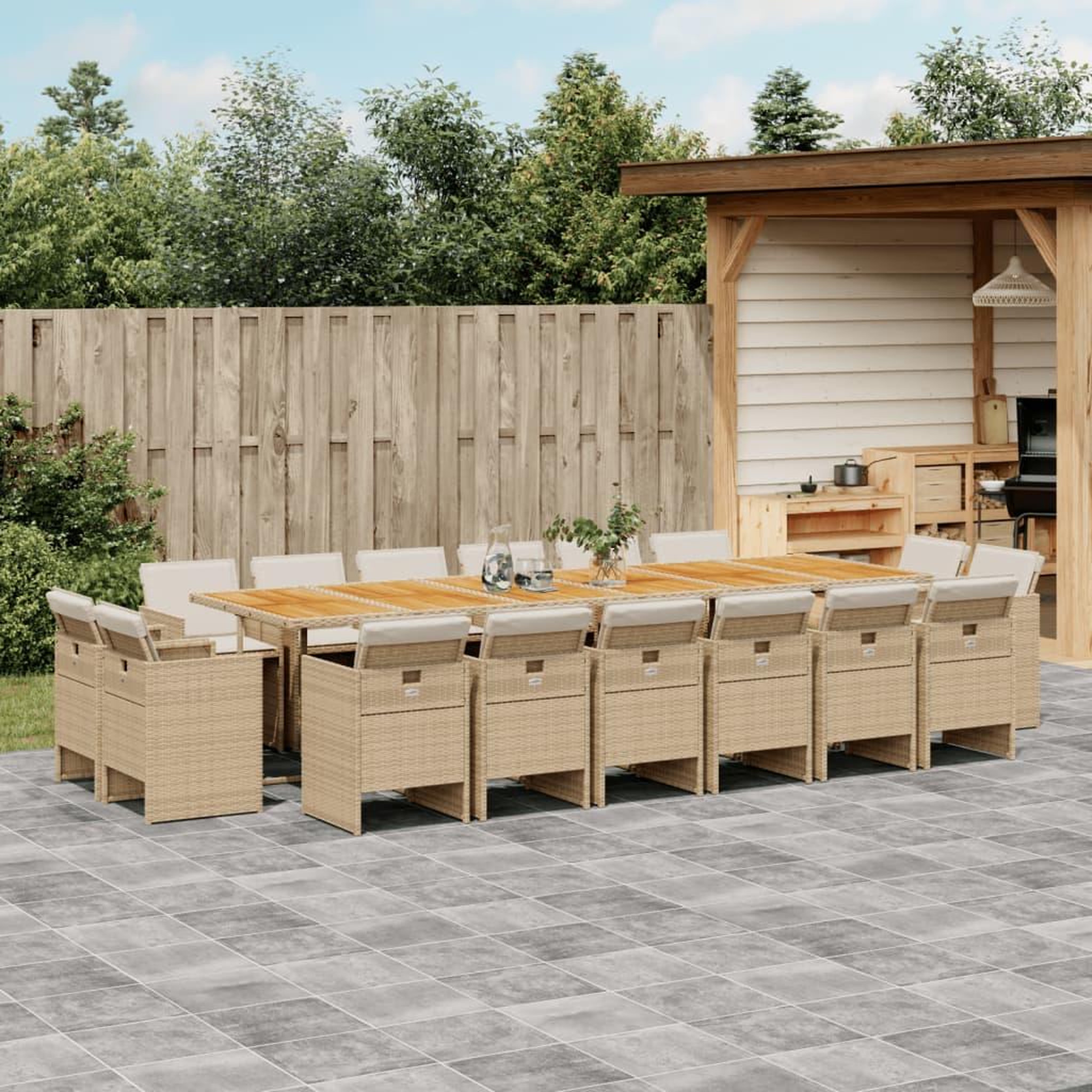 VIDAXL Ensemble a manger de jardin et coussins 17 pcs beige