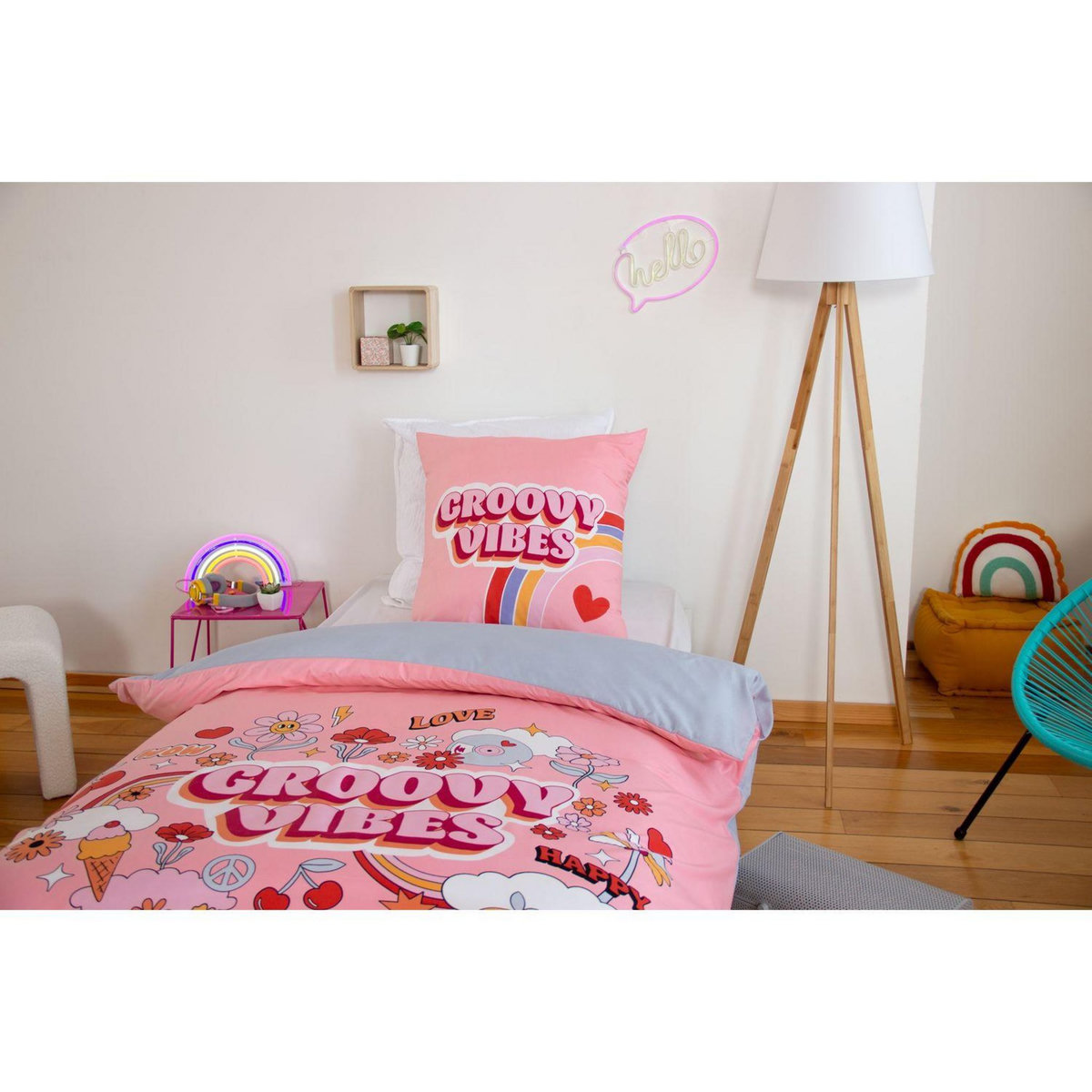 COTE DECO Parure de lit enfant Groovy vibes - 100% microfibre 72g/m² - 140 x 200 cm