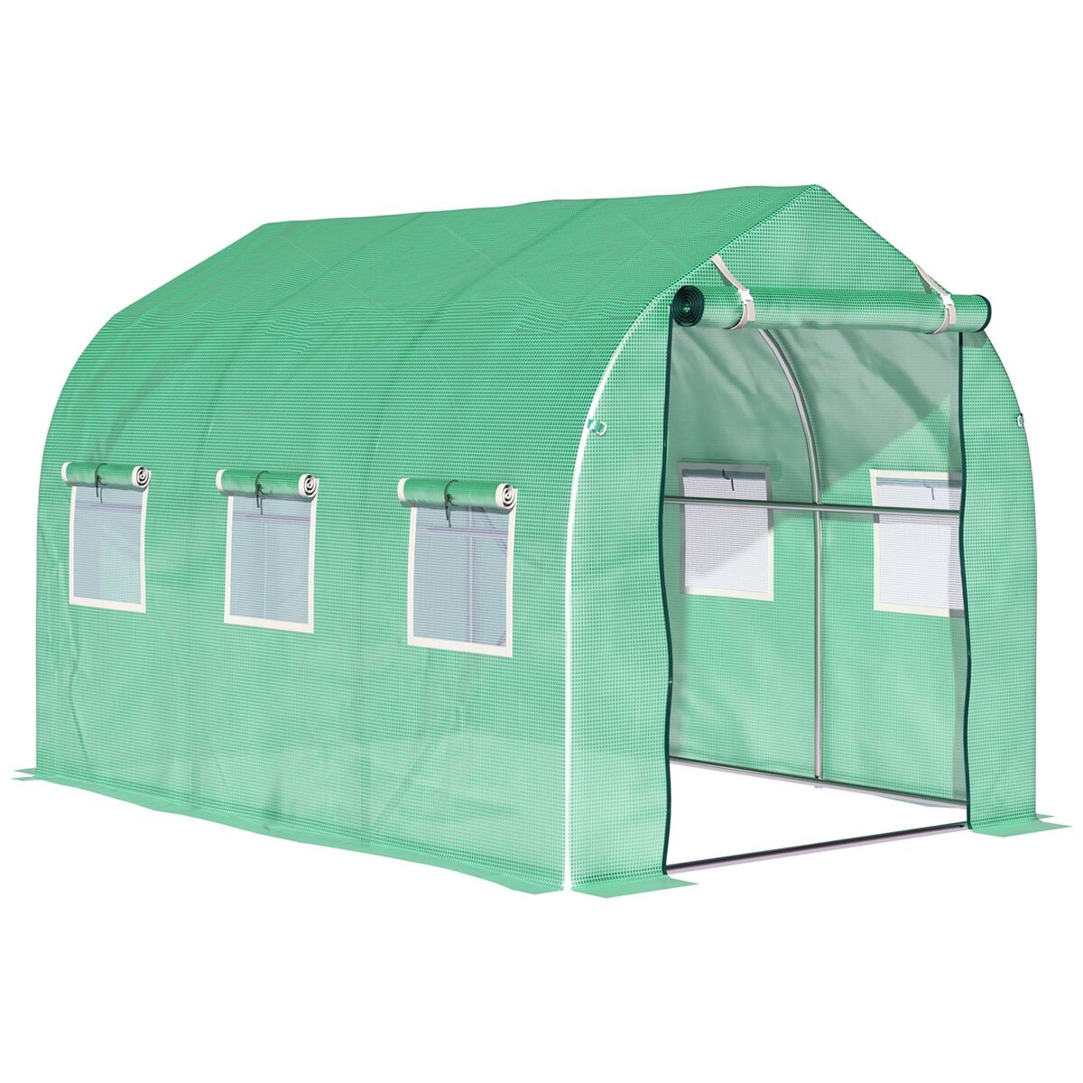 OUTSUNNY Serre de jardin tunnel 6 m² 6 fenêtres porte zippée acier galvanisé PE vert
