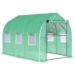 OUTSUNNY Serre de jardin tunnel 6 m² 6 fenêtres porte zippée acier galvanisé PE vert