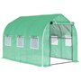 Voir la diapositive 1 : OUTSUNNY Serre de jardin tunnel 6 m² 6 fenêtres porte zippée acier galvanisé PE vert