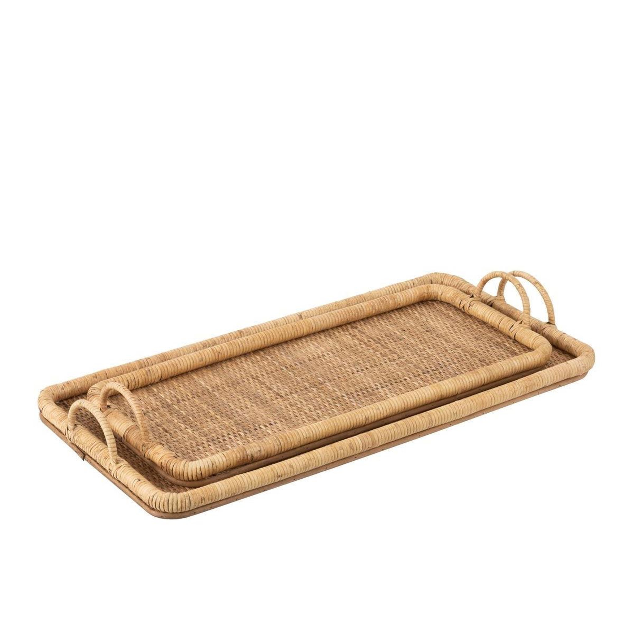 Voir la diapositive 3 : J-LINE Lot de 2 plateaux de service  rotin  71cm naturel