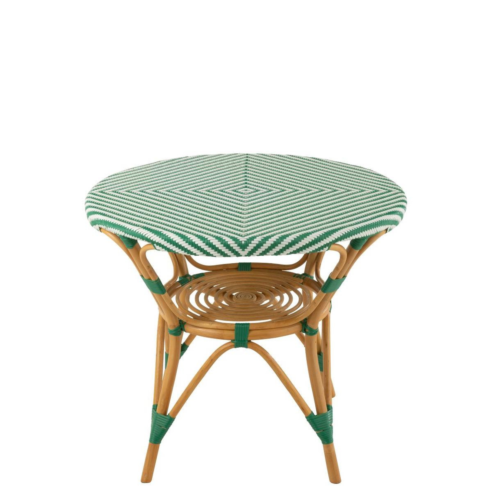 Voir la diapositive 2 : J-LINE Table à manger en rotin  danial  90cm vert foncé
