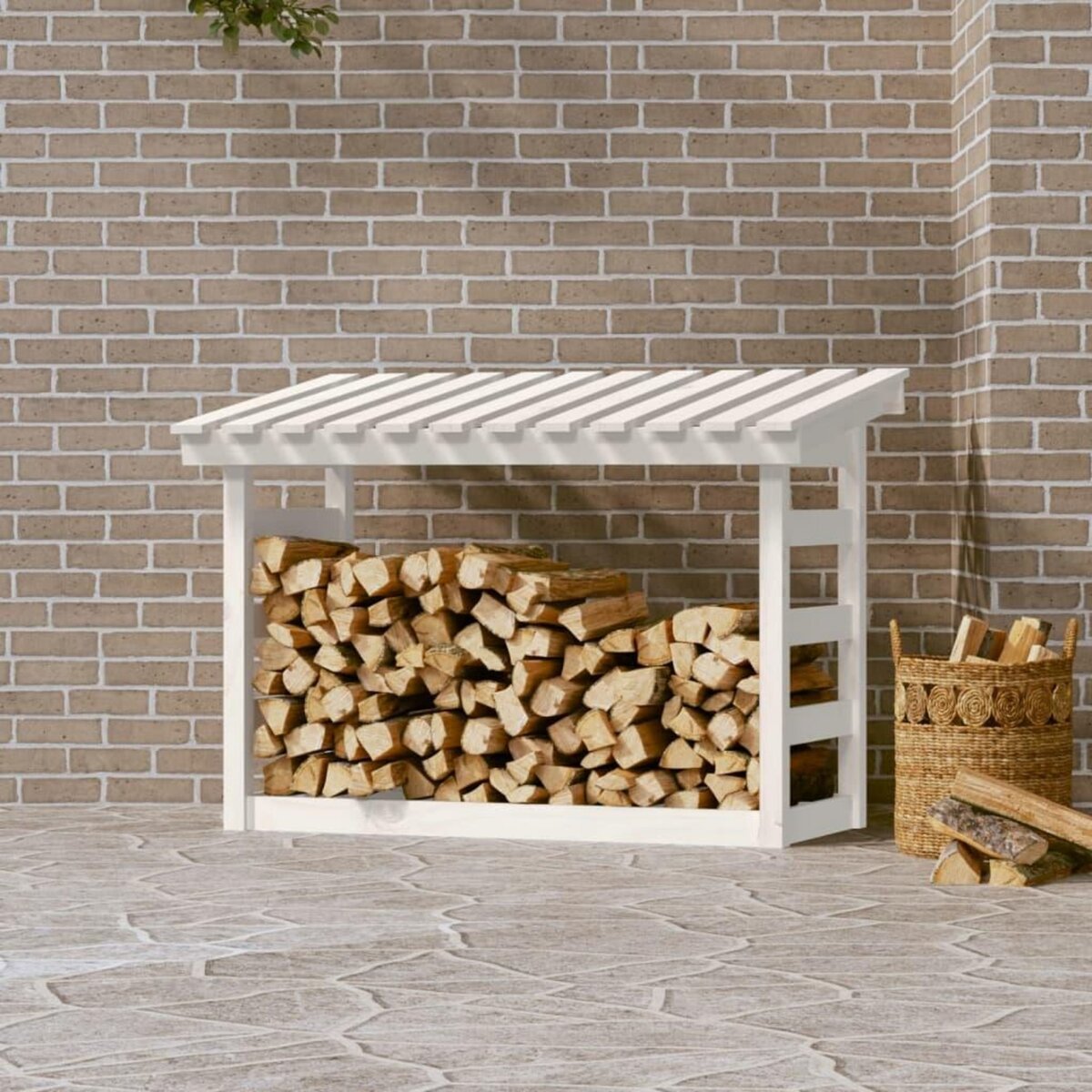 VIDAXL Support pour bois de chauffage Blanc 108x64,5x78 cm Bois de pin