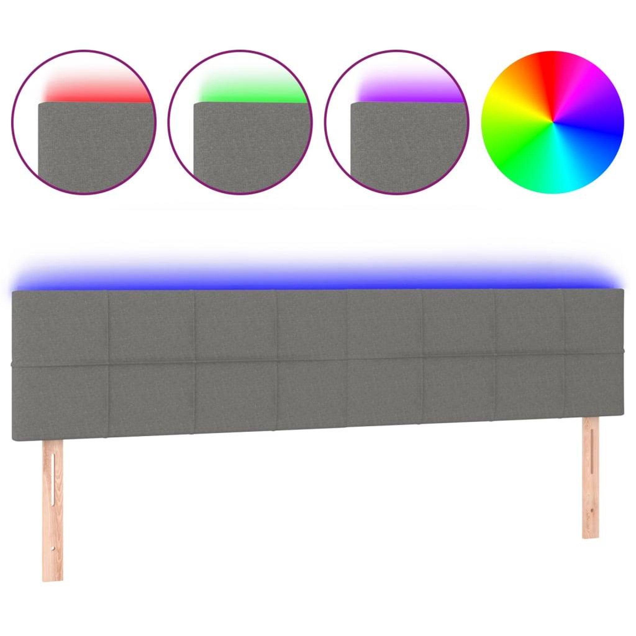 Voir la diapositive 2 : VIDAXL Tete de lit a LED Gris fonce 200x5x78/88 cm Tissu