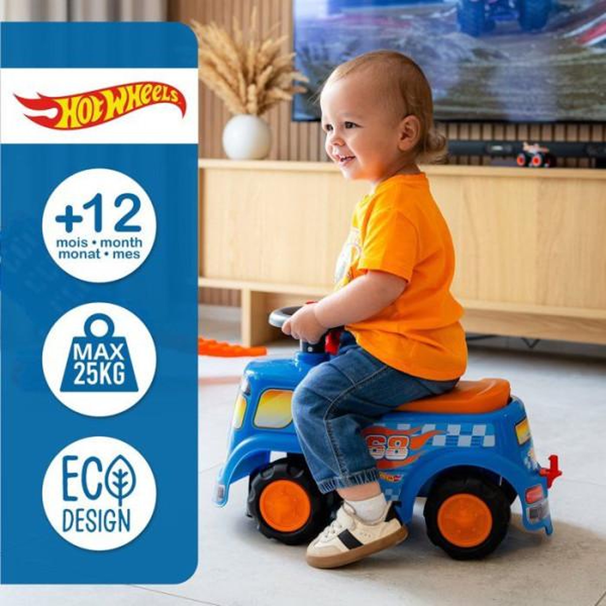 Voir la diapositive 5 : FALK Porteur trotteur  - falk - camion hot wheels - assise ouvrante - volant avec klaxon - plaque personnalisable - des 12 mois
