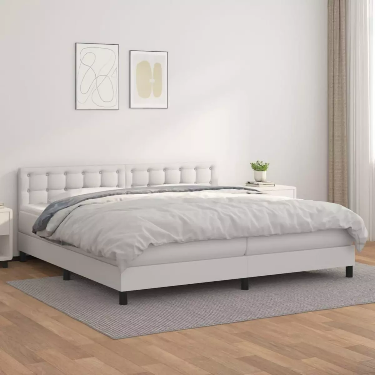 VIDAXL Sommier a lattes de lit avec matelas Blanc 200x200cm Similicuir
