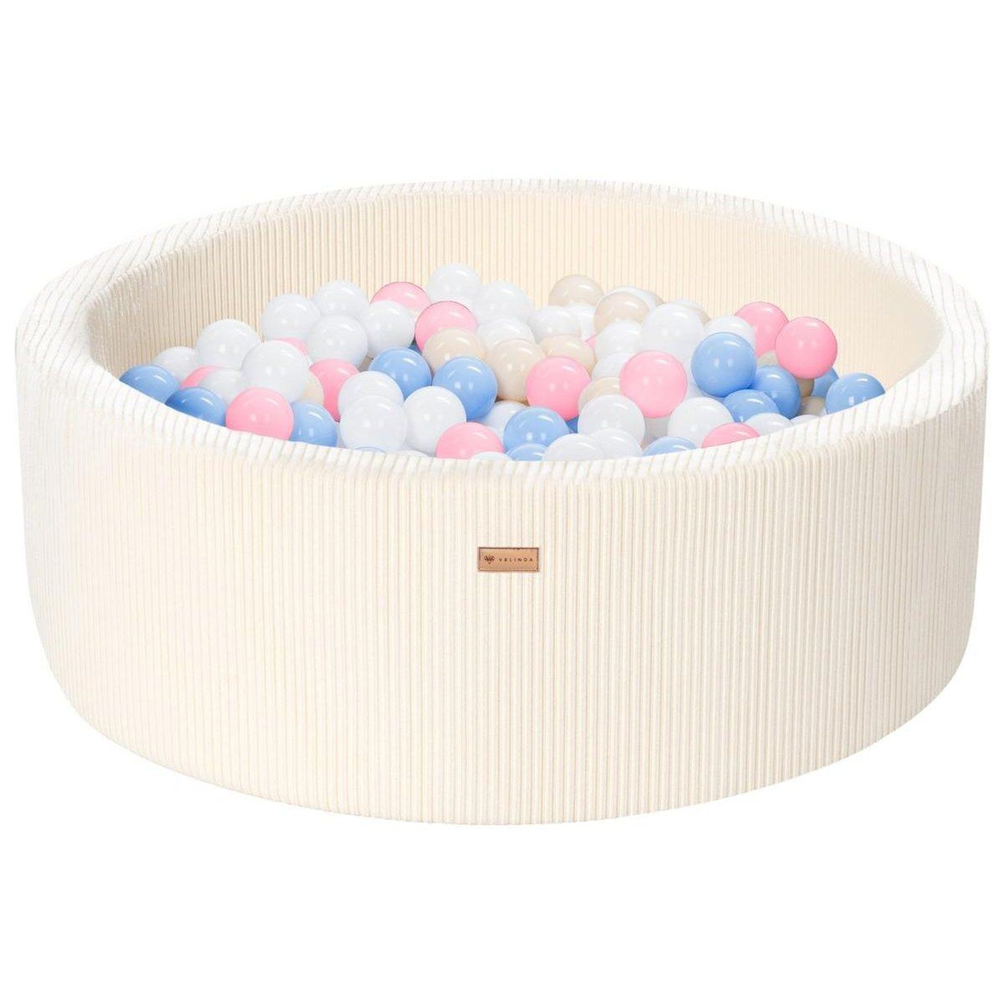 VELINDA Piscine à balles en velours côtelé avec 300 balles, diamètre env. 90 cm — crème