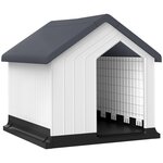 PAWHUT Niche chien extérieure - maison chien - niche plastique - grille d'aération - dim. 62L x 61l x 60H cm - blanc gris noir