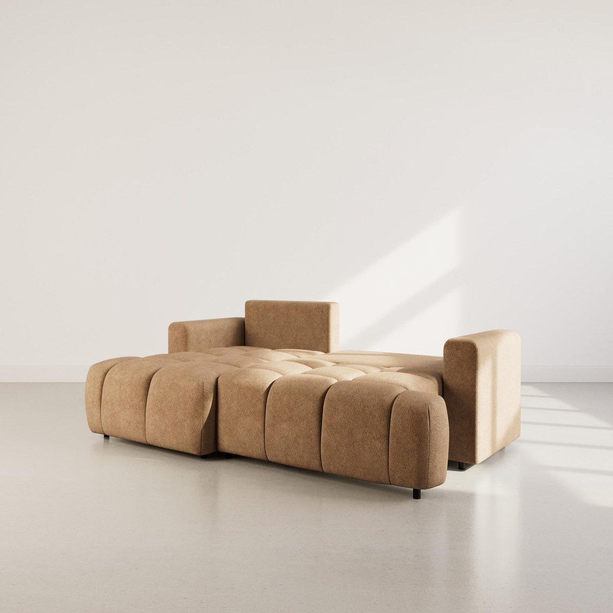 BEST MOBILIER Leonie - canapé d'angle gauche 4 places convertible avec coffre en velours texturé