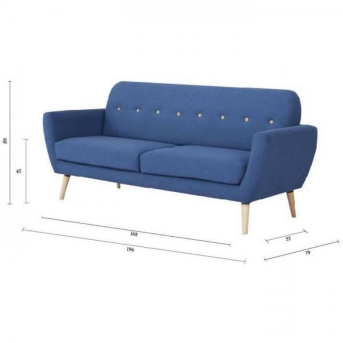 MARKET24 Canapé 3 places LILLY -Tissu Bleu - L 193 x P 79 x H 86 cm