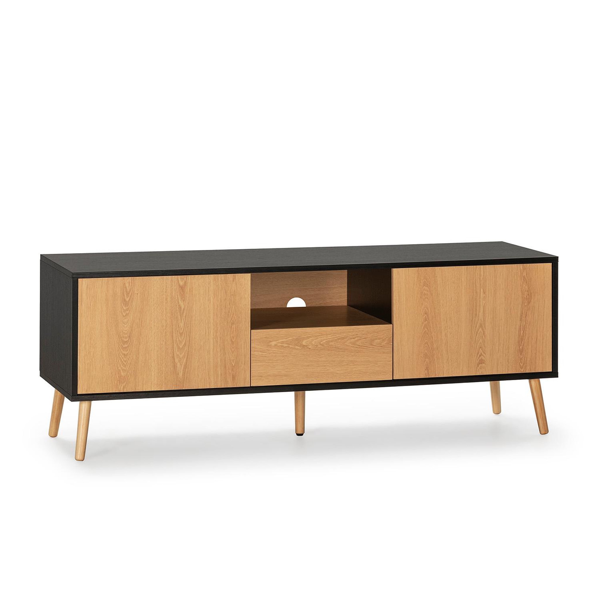 VS VENTA-STOCK Meuble TV Apolo 1 porte 2 tiroirs, couleur noir/bois