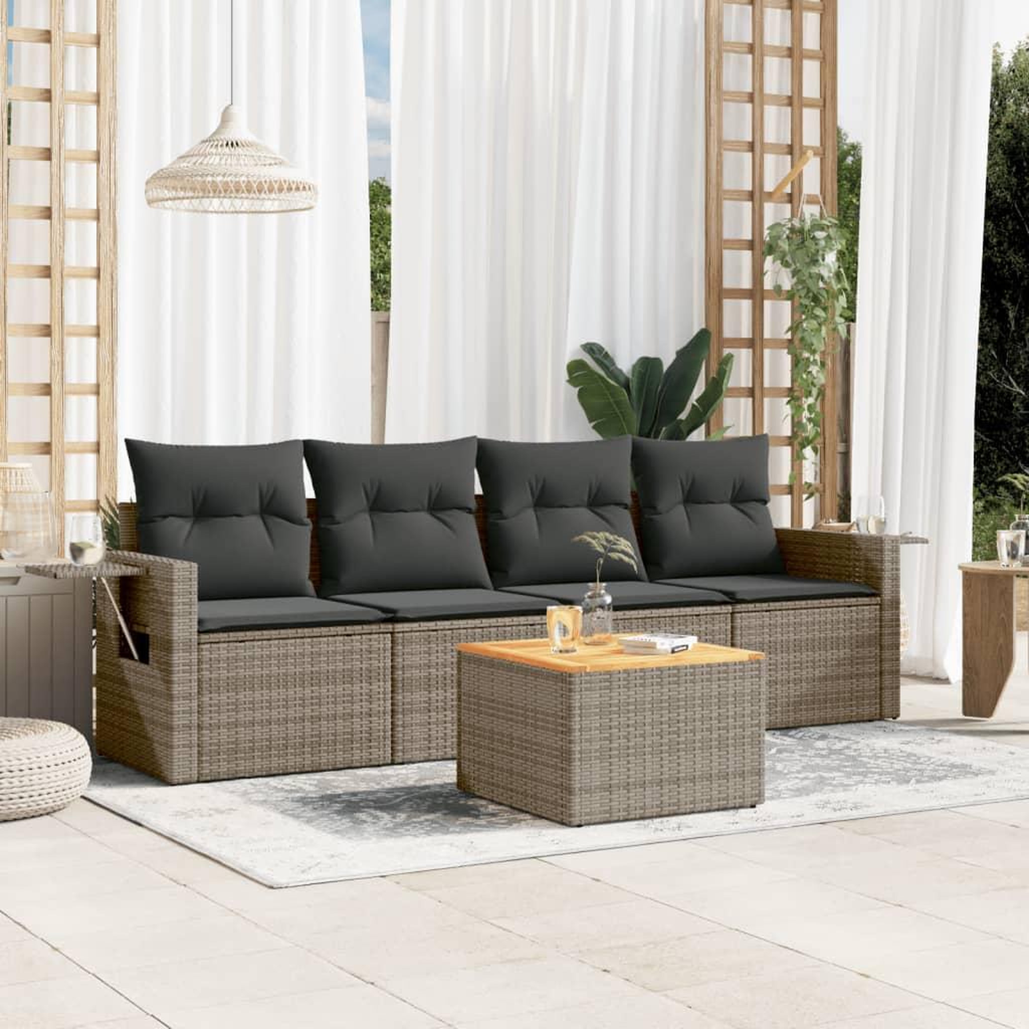 VIDAXL Salon de jardin 5 pcs avec coussins gris resine tressee