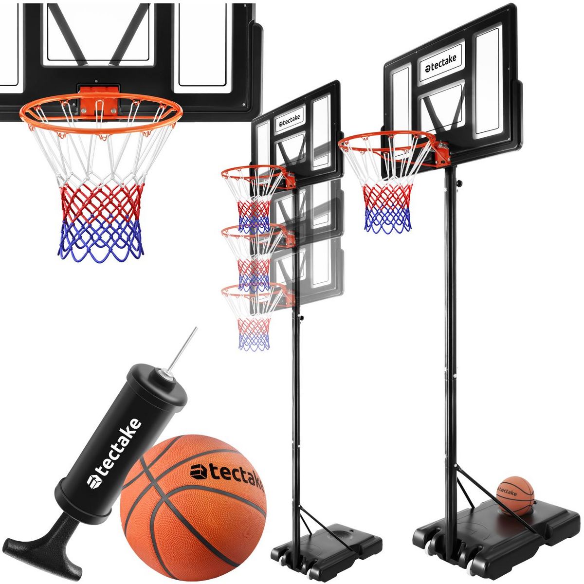 tectake Panier de basket avec ballon et pompe inclus noir