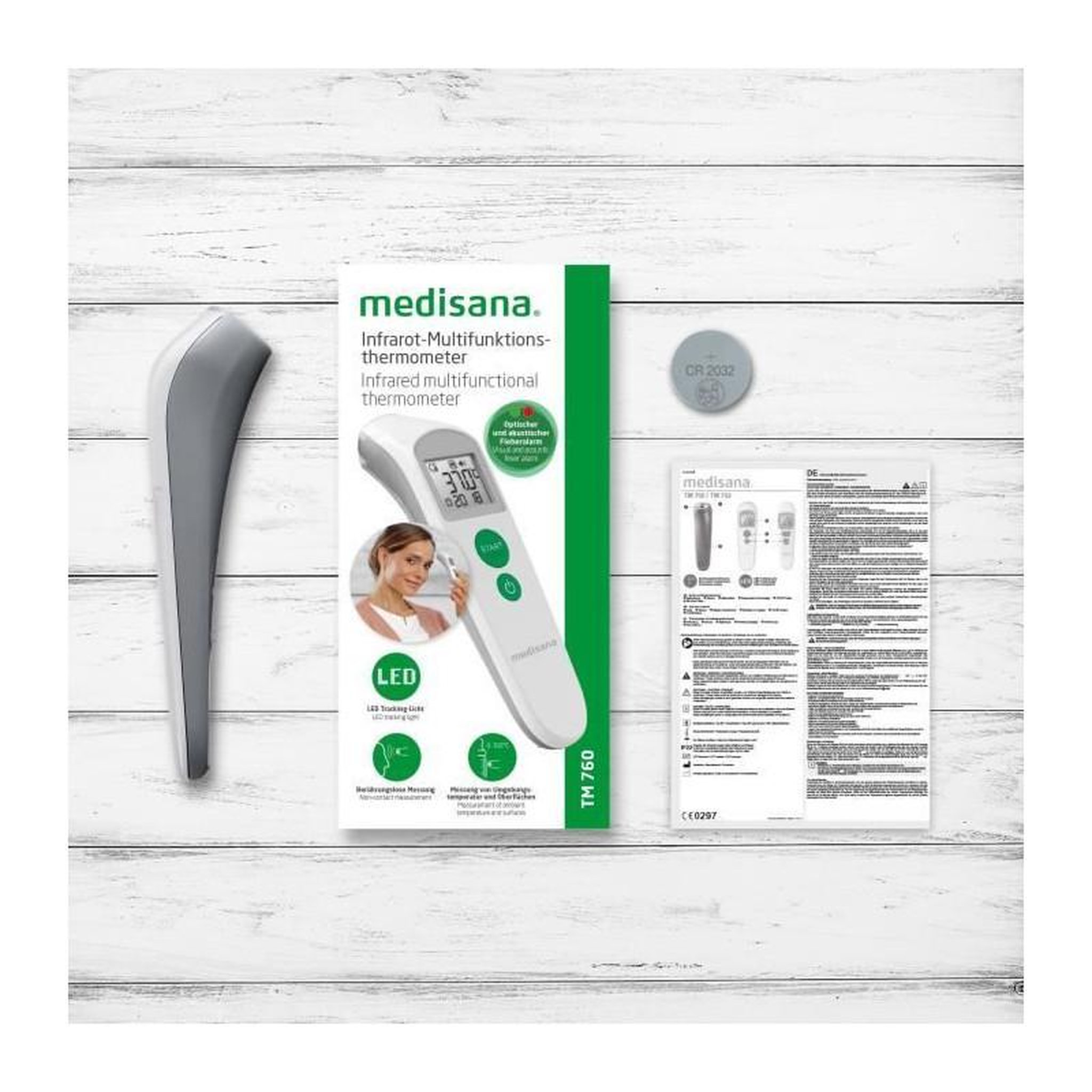 Voir la diapositive 5 : Medisana Thermometre - MEDISANA - TM 760 - Sans contact - Mesure précise viseur LED - Signal sonore - Mémoires - Dispositif medical cer
