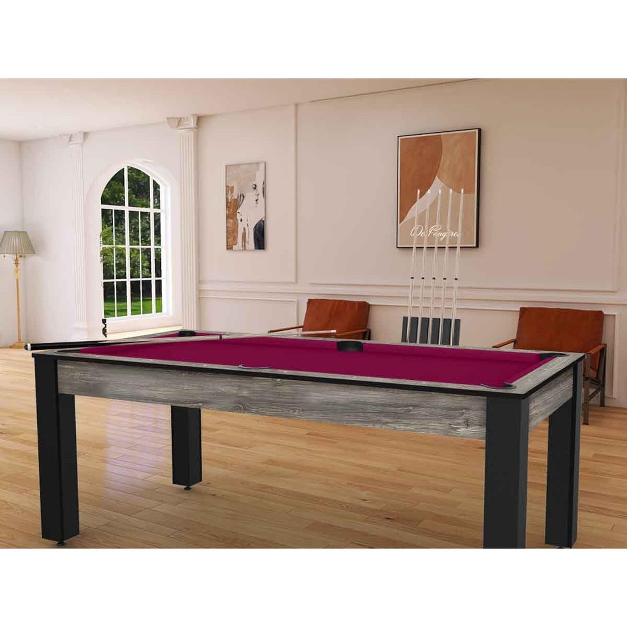 Voir la diapositive 2 : DE FAUGERES Table de Billard Convertible  Oregon  213cm Naturel & Prune