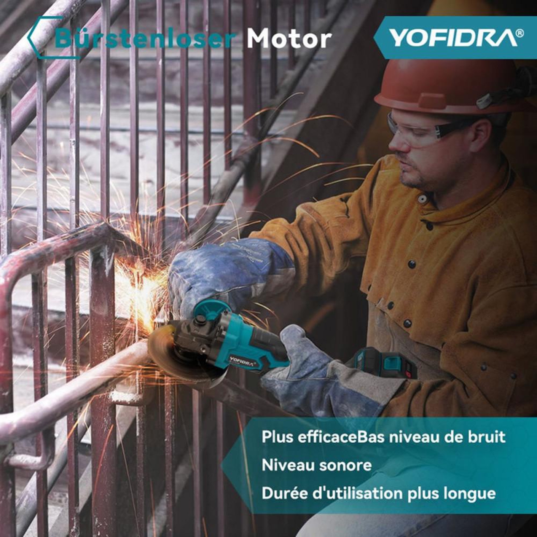 Voir la diapositive 5 : Meuleuse d'angle sans fil 125 mm brushless 850 W, 3 vitesses YOFIDRA, jusqu'à 8000 tr/min, interrupteur à pression variable