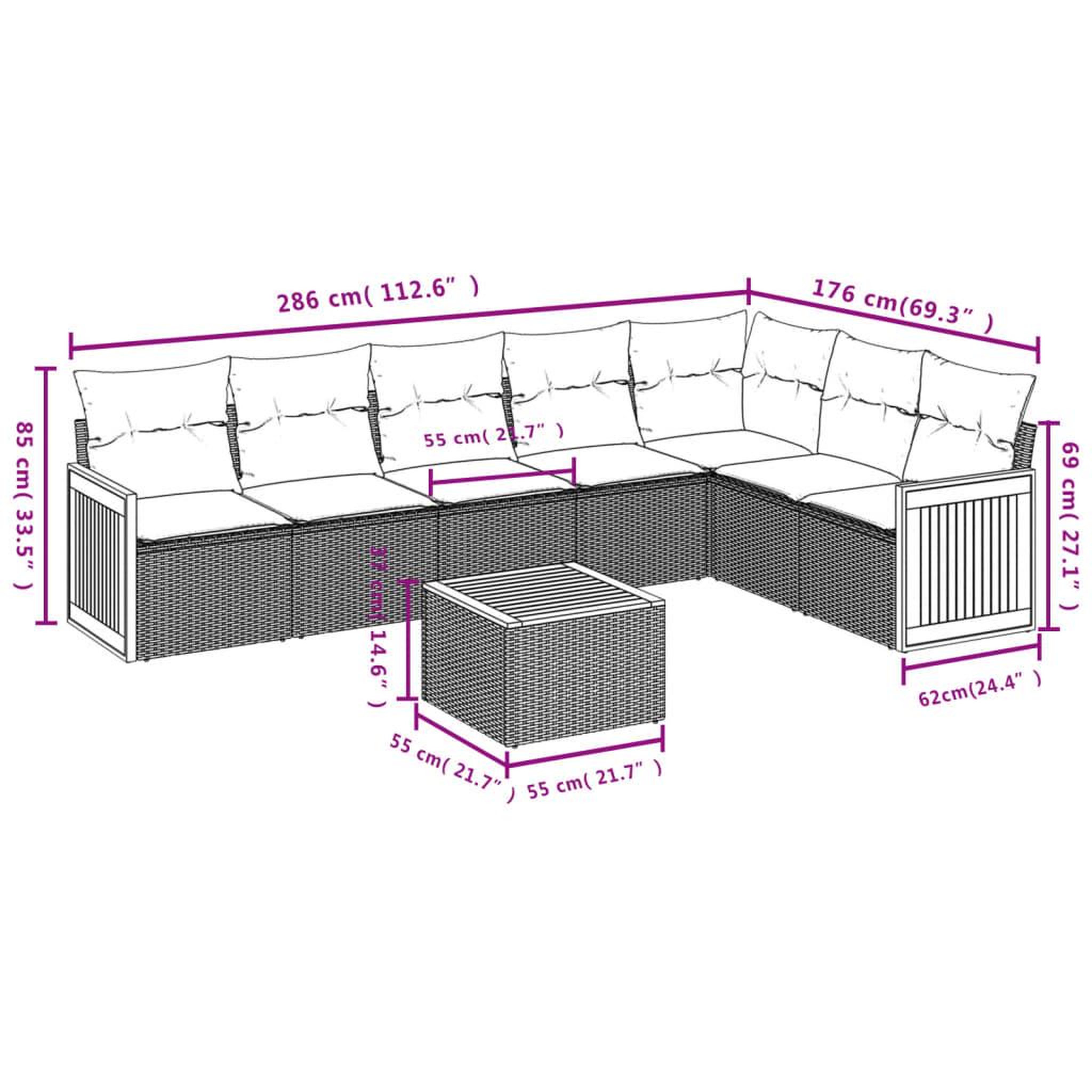Voir la diapositive 3 : VIDAXL Salon de jardin 8 pcs avec coussins noir resine tressee