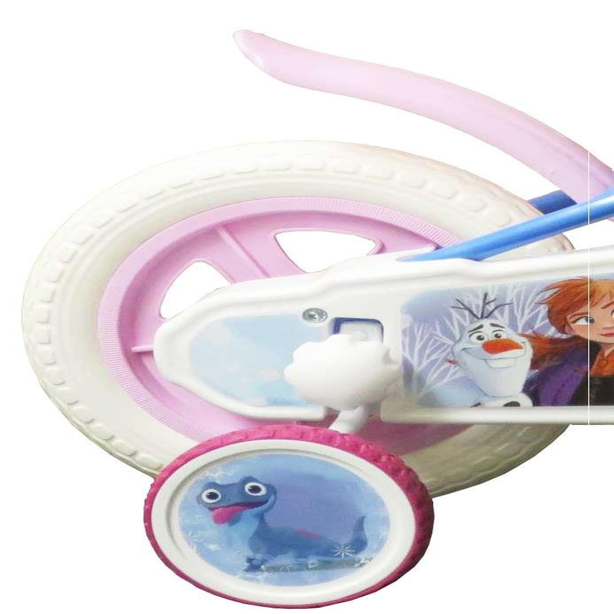 Voir la diapositive 2 : Disney La Reine des Neiges Vélo enfant - Modèle 10''Reine des neiges pour enfant de 75/90 cm avec stabilisateurs - Panier avant - Porte poupée - 1 frein