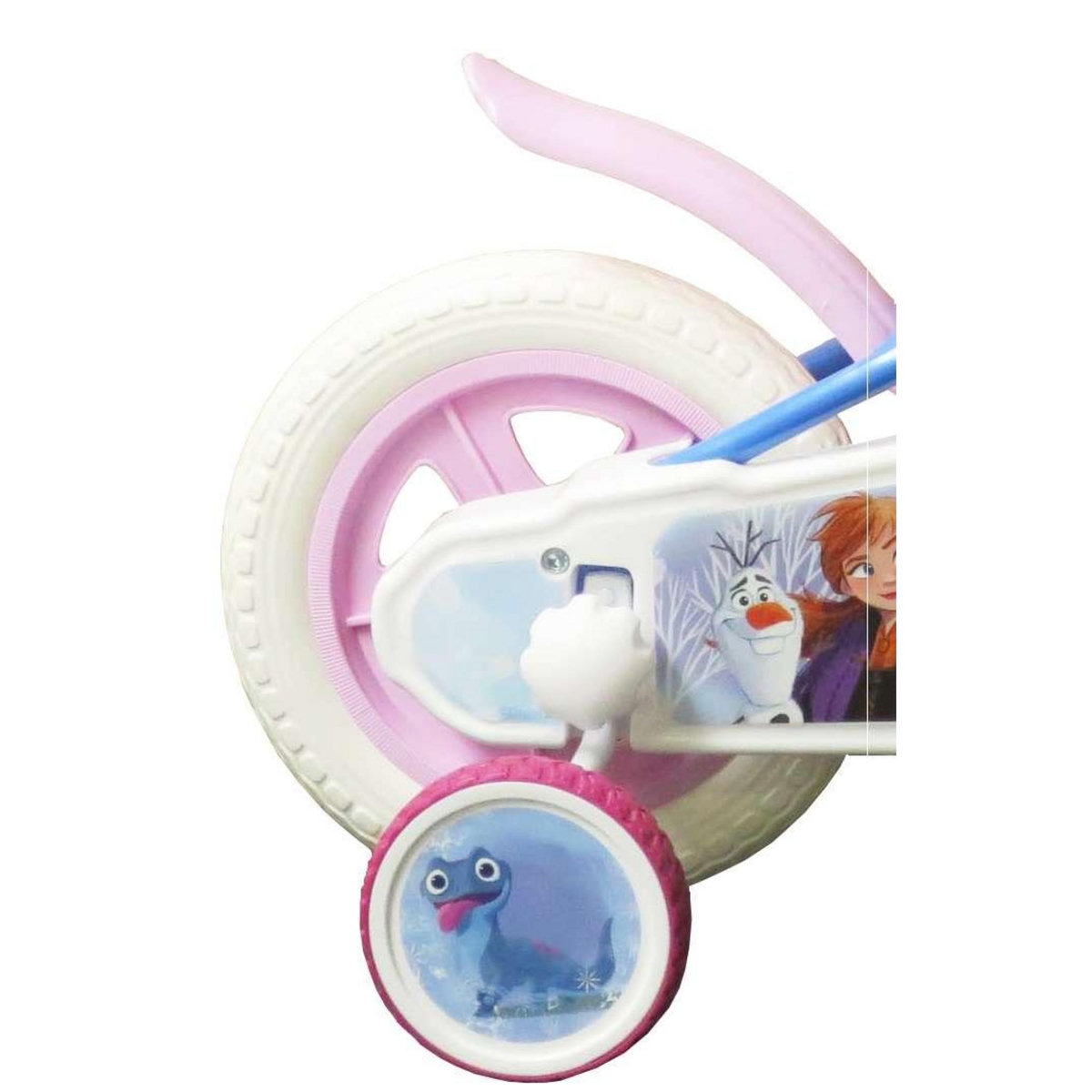 Disney La Reine des Neiges Vélo enfant - Modèle 10''Reine des neiges pour enfant de 75/90 cm avec stabilisateurs - Panier avant - Porte poupée - 1 frein