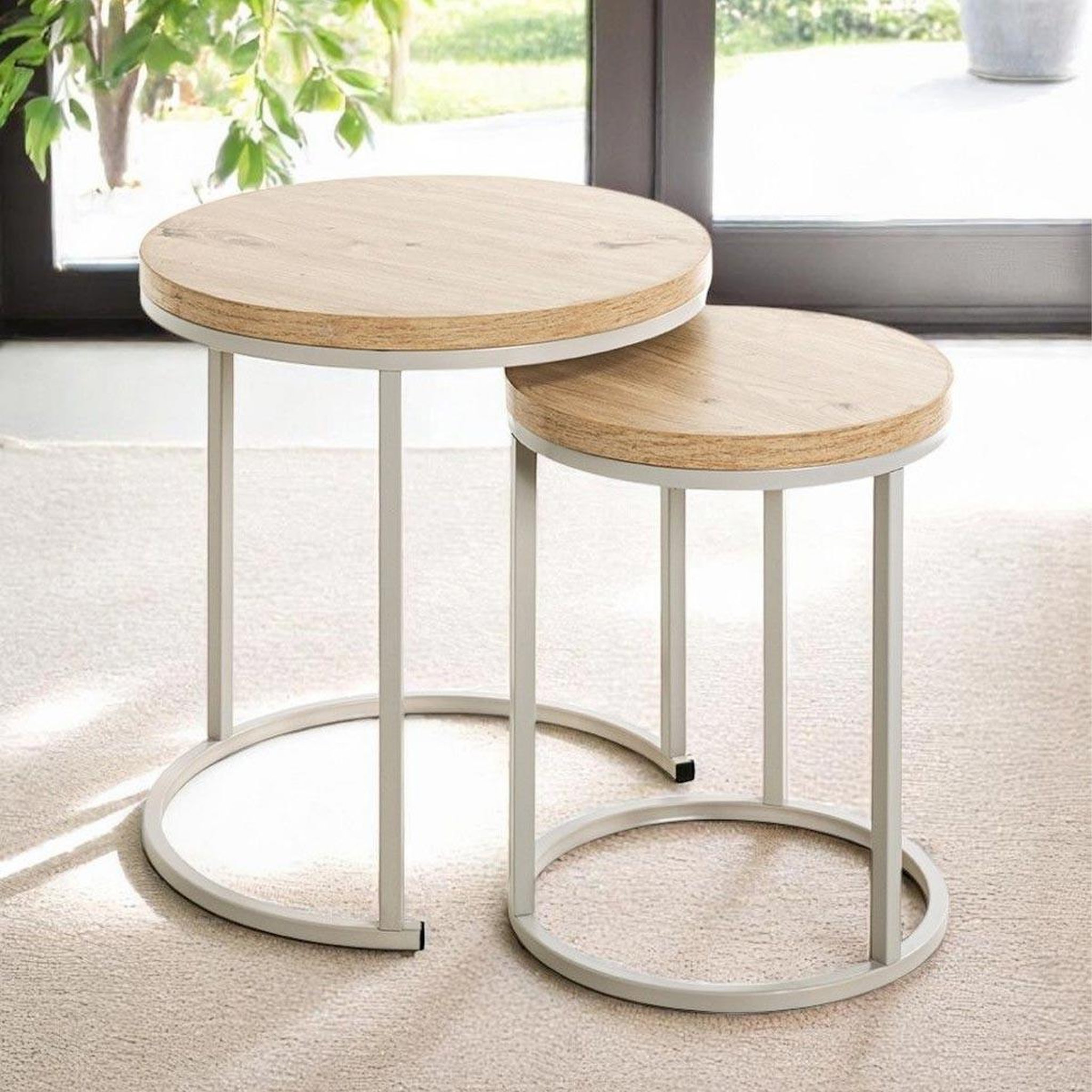 Voir la diapositive 3 : Paris Prix Lot de 2 tables d'appoint gigognes  lova  49cm naturel & gris