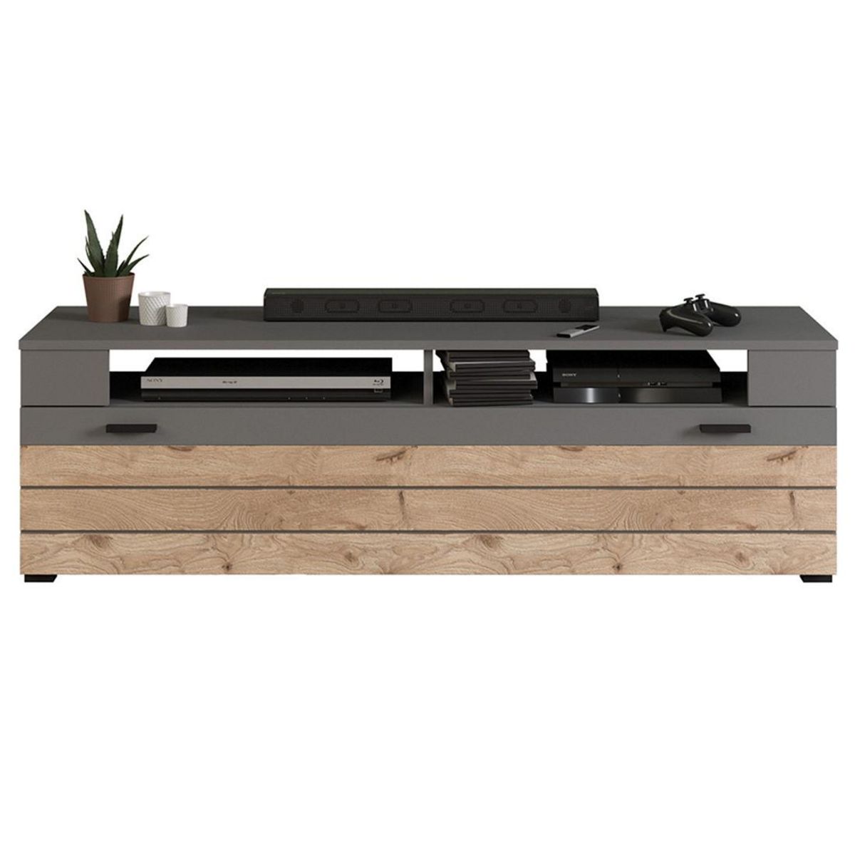 BEST MOBILIER Wexford - meuble tv - gris et effet bois - 1 porte - 140 cm