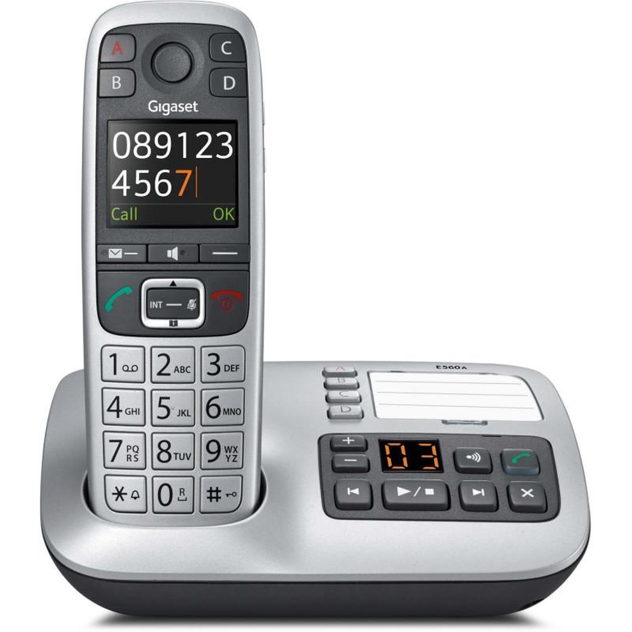Voir la diapositive 2 : GIGASET Téléphone sans fils dect noir/argent avec répondeur - e560a