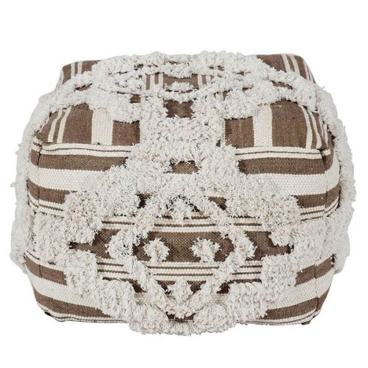 Paris Prix Pouf en Tissu Macramé  Tougan  60cm Marron