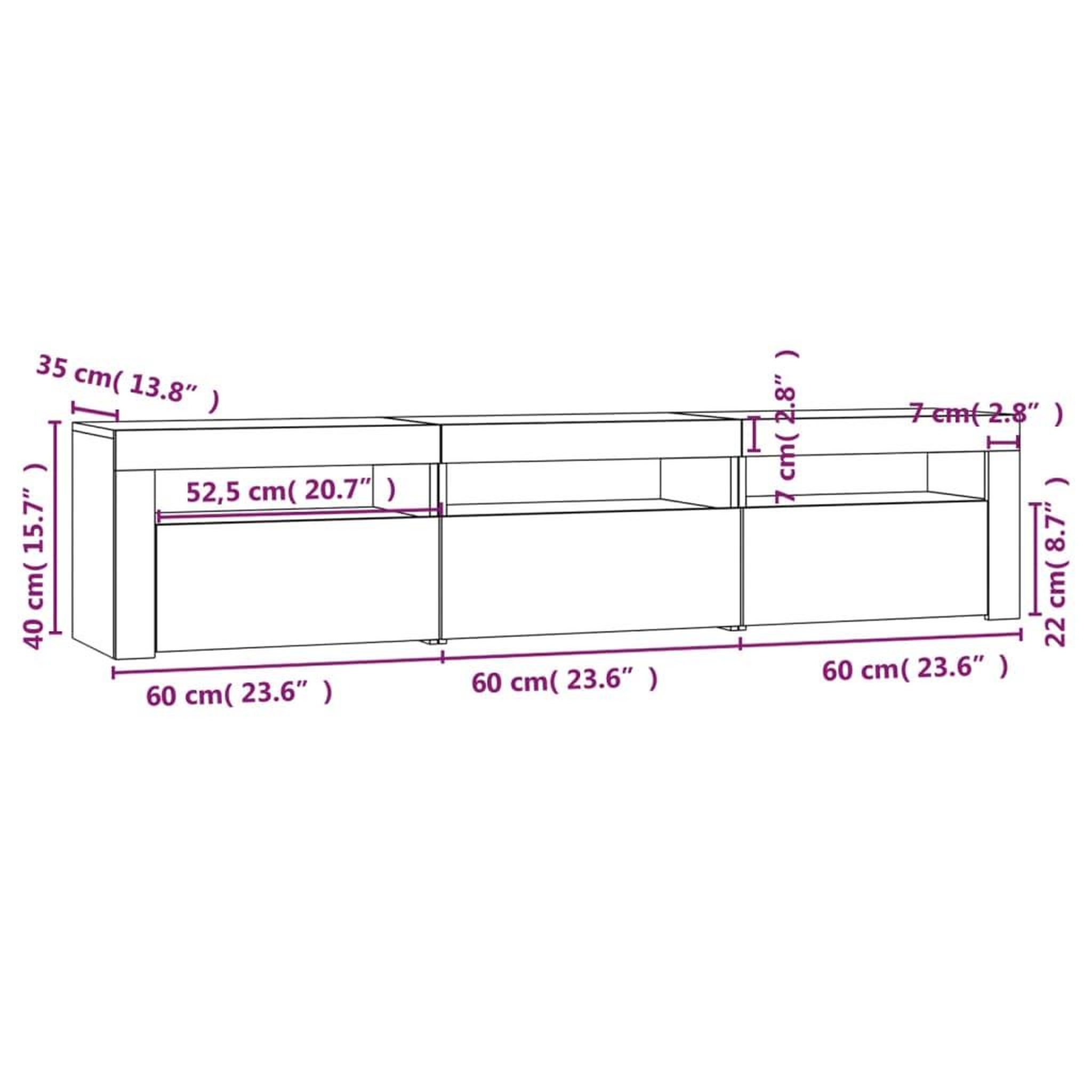Voir la diapositive 6 : VIDAXL Meuble TV avec lumieres LED Gris beton 180x35x40 cm