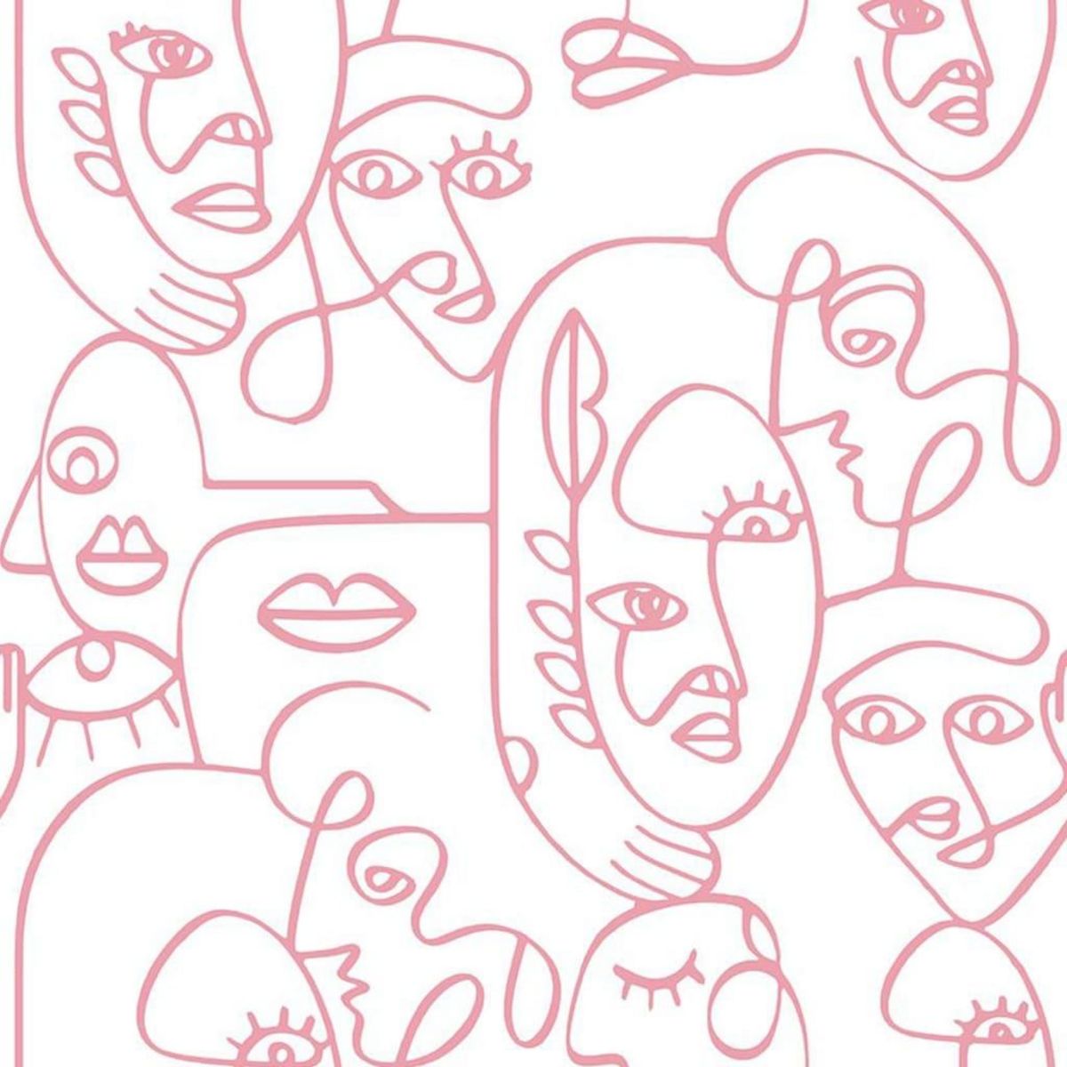 Noordwand Noordwand Papier peint Friends&Coffee Line Art Faces Blanc et rose
