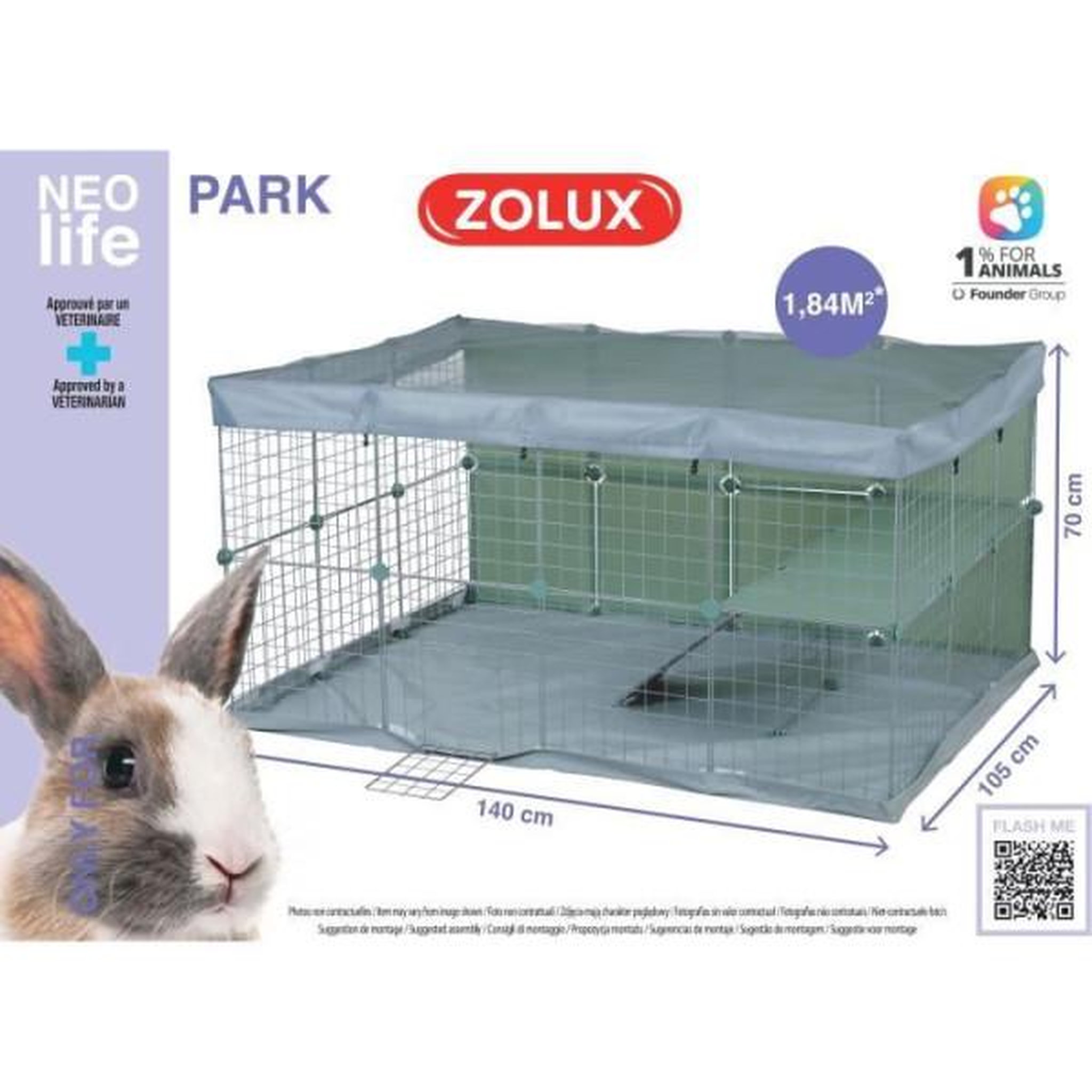 Voir la diapositive 2 : Zolux Enclos modulable - ZOLUX - Neo park - Parc pour petits animaux - Lapins - 140X105X70 - 1,84 m²